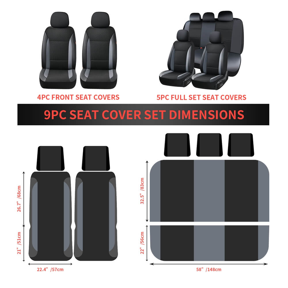 Coverado 5 Seats PVC Seat Covers Full Set Faux Leather & Fabric Seat Protectors Universal Fit