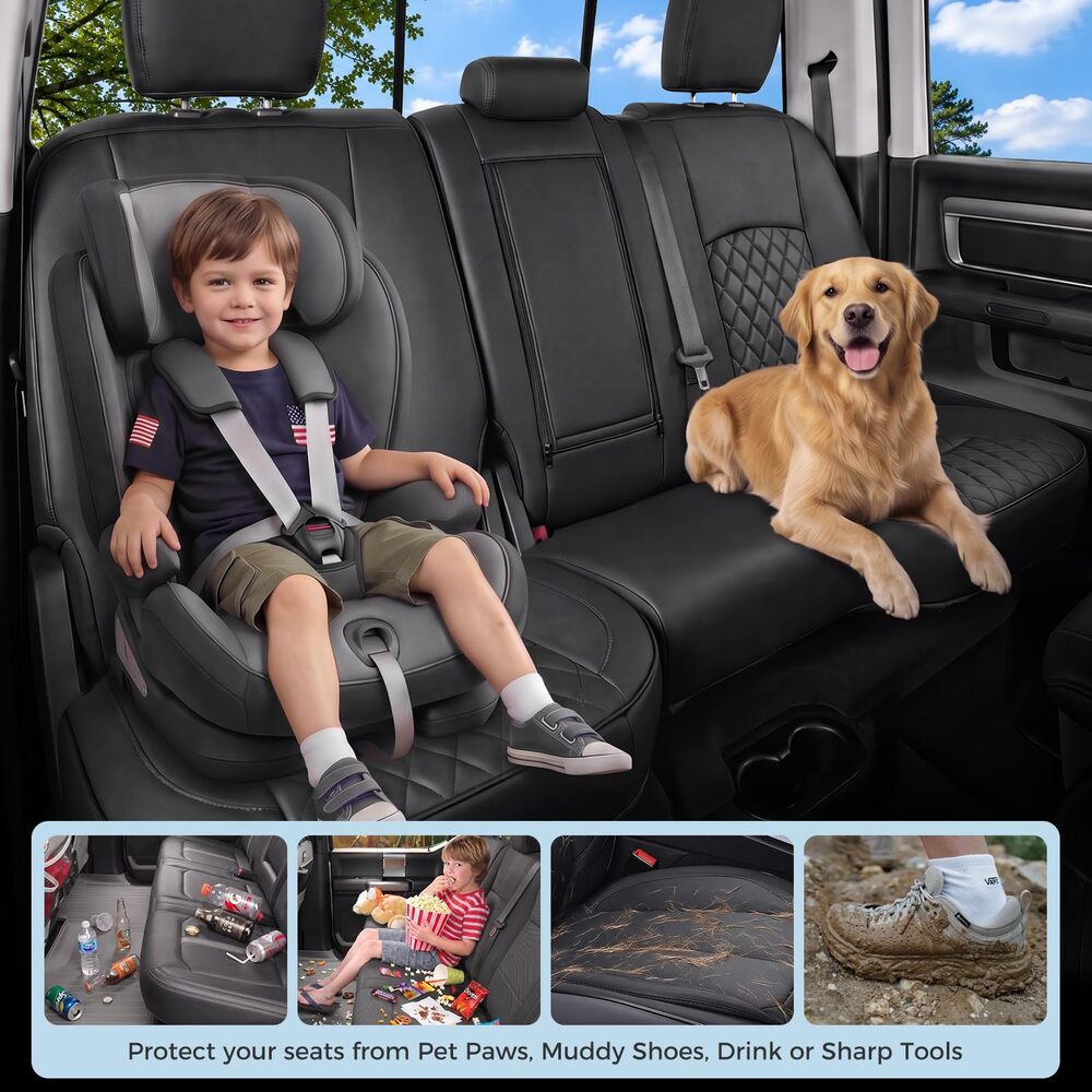 RAM 1500 2011-2018 Crew Cab & 2019-2024 Classic (Big Horn/Lone Star) Upgraded Full Coverage Premium Faux Leather Custom Car Seat Covers