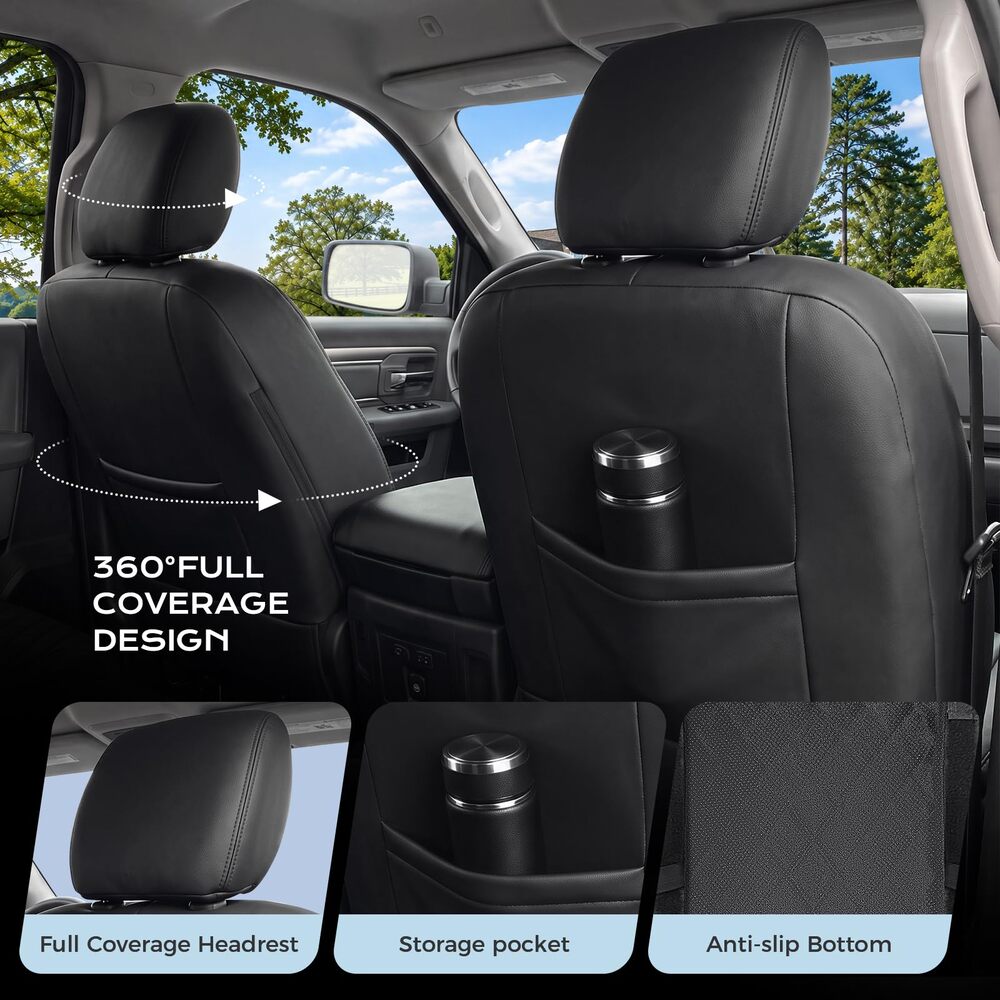 RAM 1500 2011-2018 Crew Cab & 2019-2024 Classic (Big Horn/Lone Star) Upgraded Full Coverage Premium Faux Leather Custom Car Seat Covers