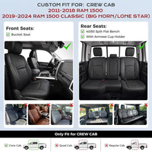 Load image into Gallery viewer, RAM 1500 2011-2018 Crew Cab &amp; 2019-2024 Classic (Big Horn/Lone Star) Upgraded Full Coverage Premium Faux Leather Custom Car Seat Covers