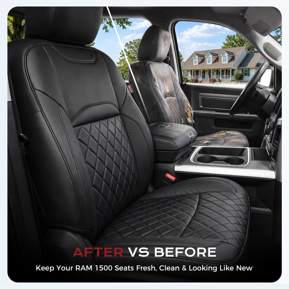 RAM 1500 2011-2018 Crew Cab & 2019-2024 Classic (Big Horn/Lone Star) Upgraded Full Coverage Premium Faux Leather Custom Car Seat Covers