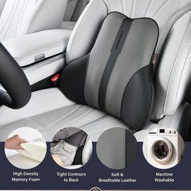 50% OFF🔥🔥 Coverado Car Back Support Pillow Leather Lumbar Support for Car Office Chair Sofa with Detachable Memory Foam