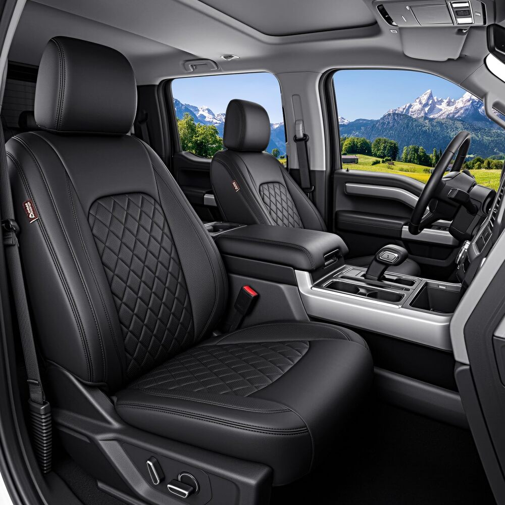 Ford F-150 2021-2025 SuperDuty Limited/King Ranch/Lariat/Platinum Upgraded Full Coverage Premium Faux Leather Custom Car Seat Covers（with rear armrest)