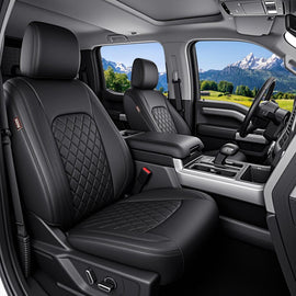 Ford F-150 2021-2025 SuperDuty Limited/King Ranch/Lariat/Platinum Upgraded Full Coverage Premium Faux Leather Custom Car Seat Covers（with rear armrest)