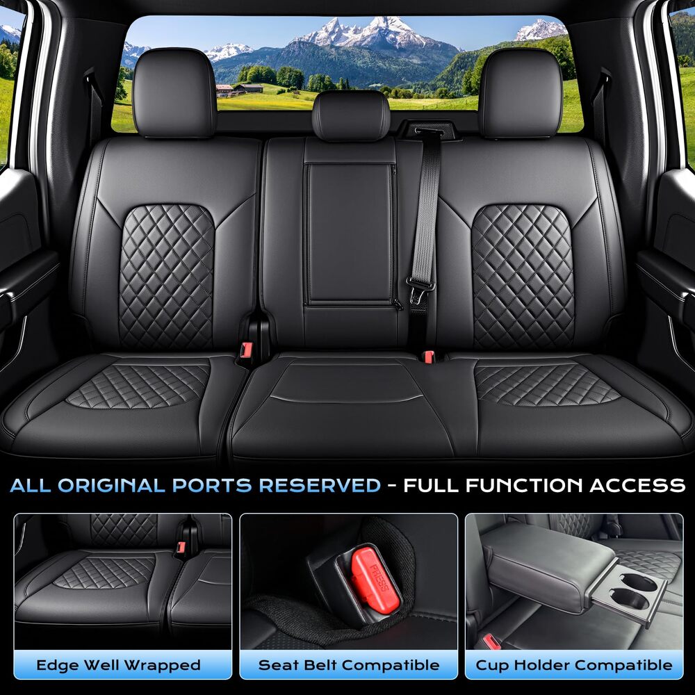 Ford F-150 2021-2025 SuperDuty Limited/King Ranch/Lariat/Platinum Upgraded Full Coverage Premium Faux Leather Custom Car Seat Covers（with rear armrest)