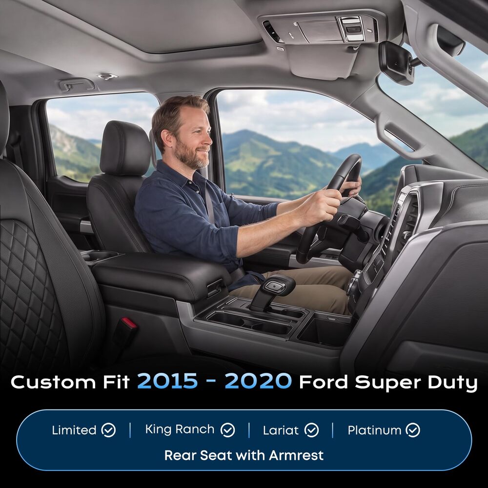 Ford F-150 2021-2025 SuperDuty Limited/King Ranch/Lariat/Platinum Upgraded Full Coverage Premium Faux Leather Custom Car Seat Covers（with rear armrest)