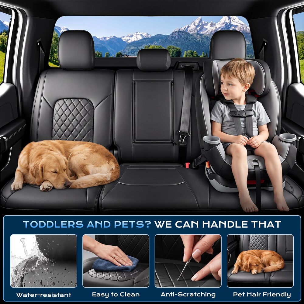 Ford F-150 2021-2025 SuperDuty Limited/King Ranch/Lariat/Platinum Upgraded Full Coverage Premium Faux Leather Custom Car Seat Covers（with rear armrest)