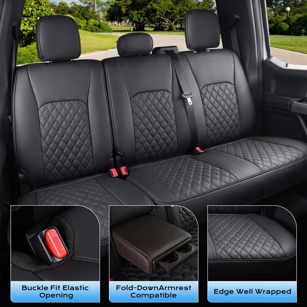 Ford F‑150 2015‑2020 XL XLT Lariat  & 2017‑2022 F250 F350 XL XLT Lariat SuperCrew, 40/60 Split Full Coverage Custom Car Seat Covers(no rear armrest)
