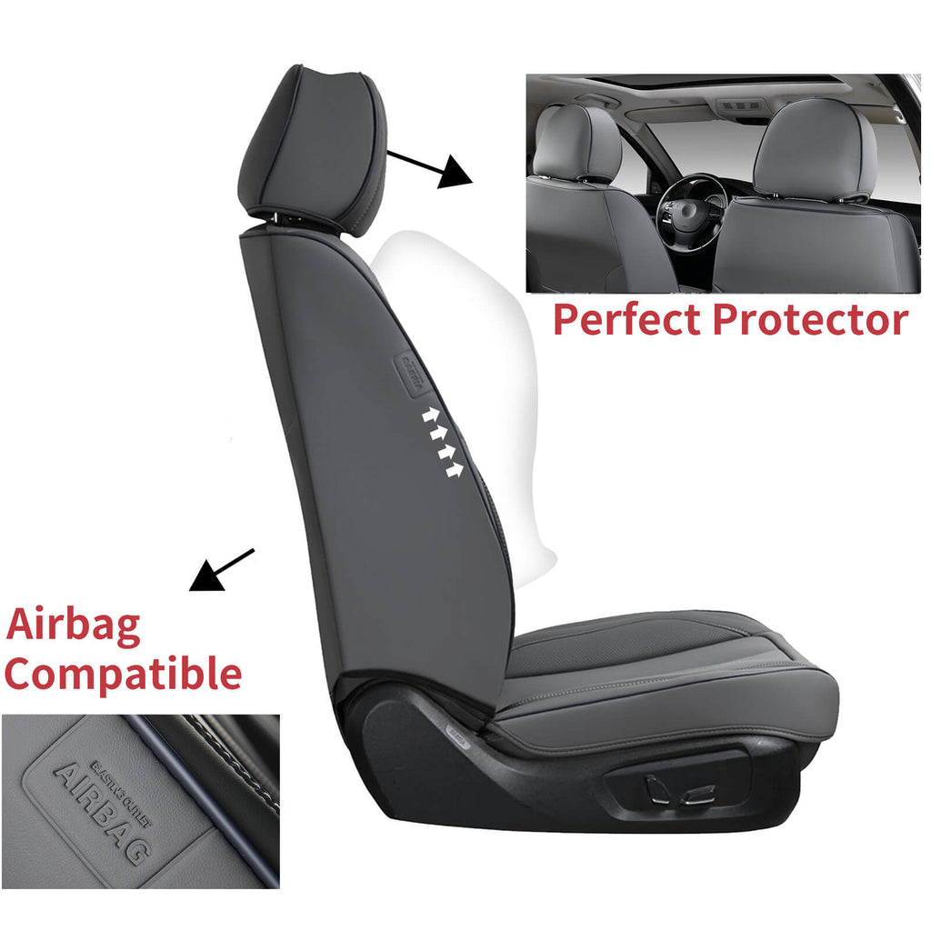 Coverado Front and Back Seat Cover Premium Faux Leather Full Set Waterproof Universal Fit