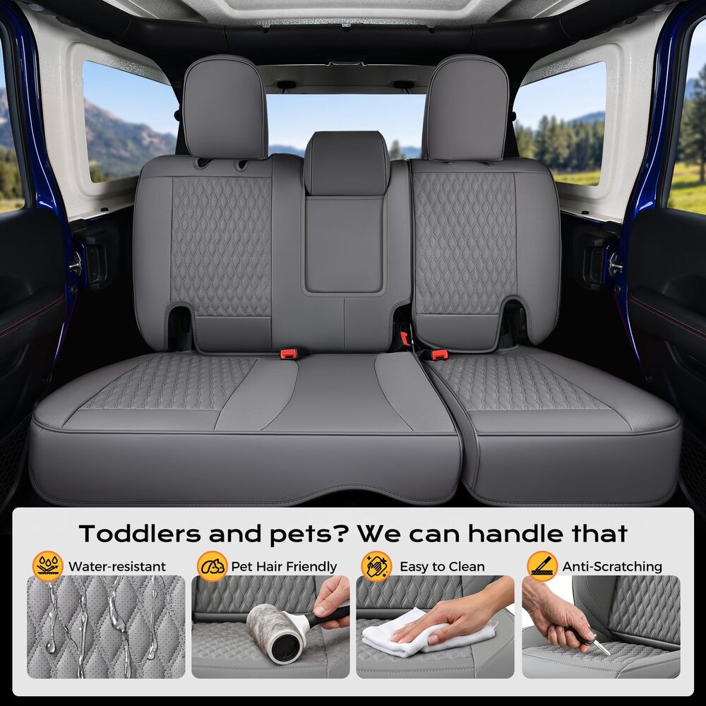 Jeep Wrangler 2018-2026 JL 4 Door Custom Full Coverage Fit Premium Faux Leather Car Seat Covers