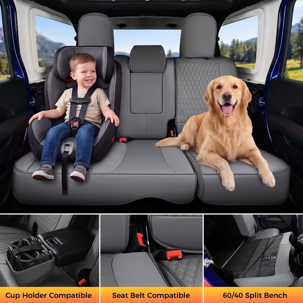 Jeep Wrangler 2018-2026 JL 4 Door Custom Full Coverage Fit Premium Faux Leather Car Seat Covers