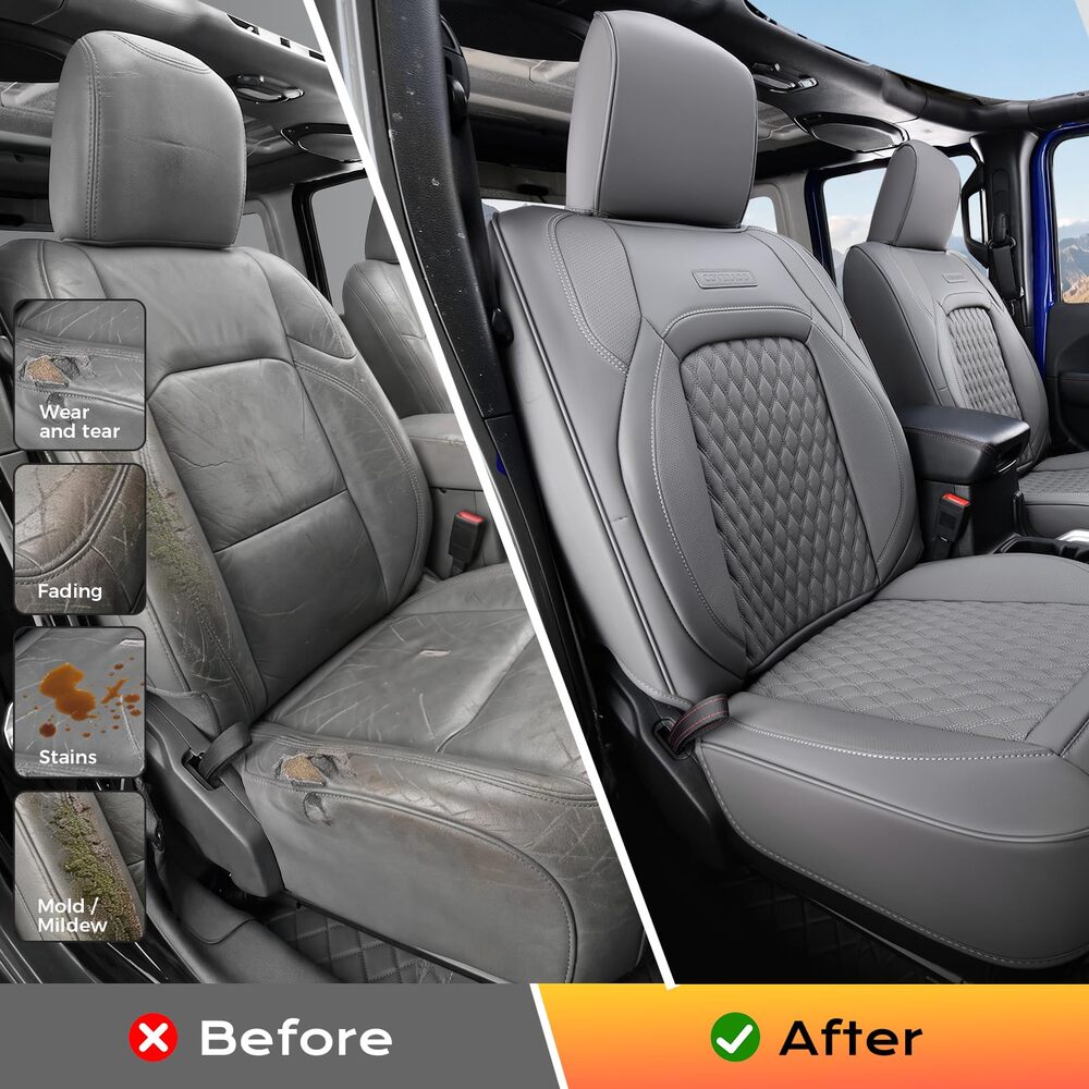 Jeep Wrangler 2018-2026 JL 4 Door Custom Full Coverage Fit Premium Faux Leather Car Seat Covers