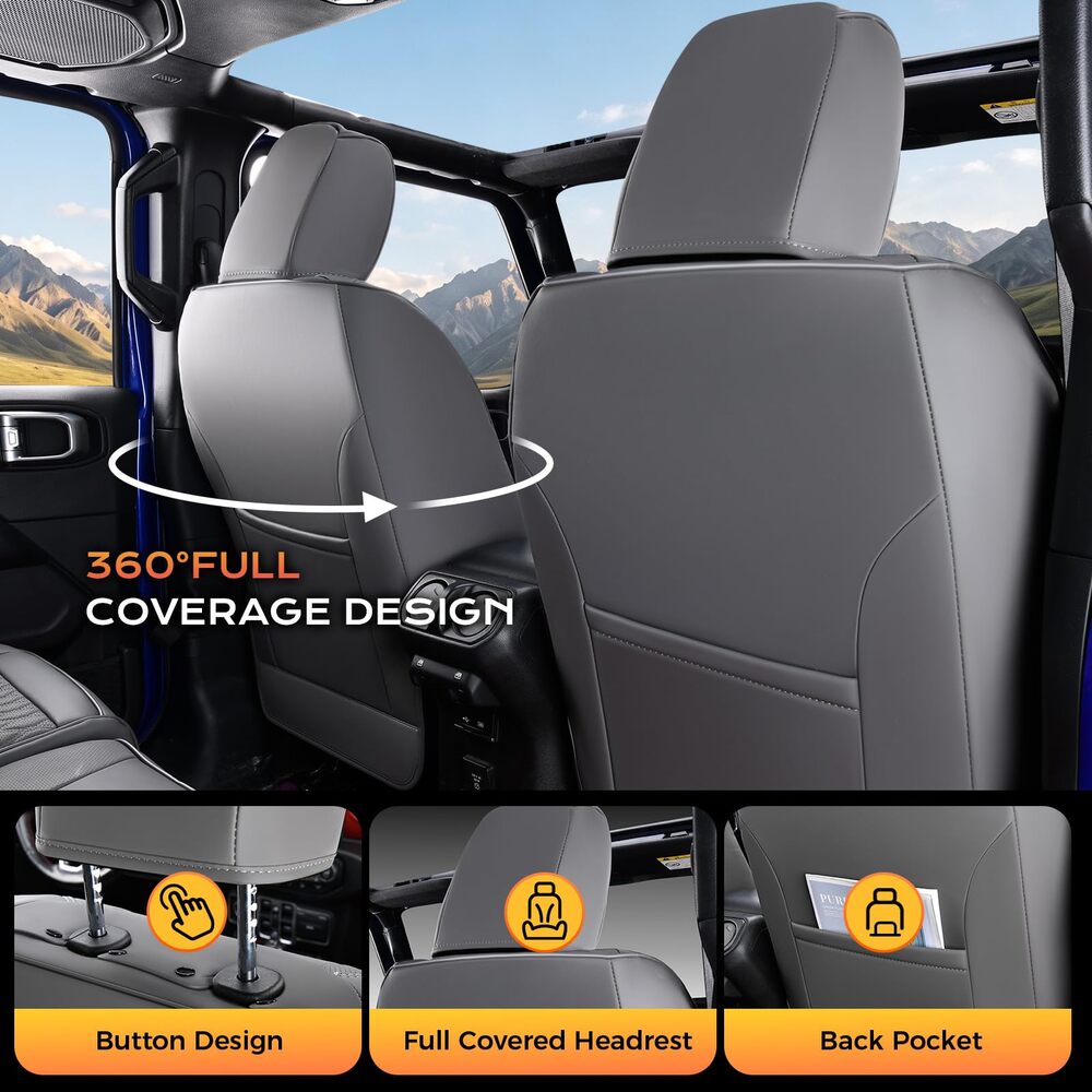 Jeep Wrangler 2018-2026 JL 4 Door Custom Full Coverage Fit Premium Faux Leather Car Seat Covers