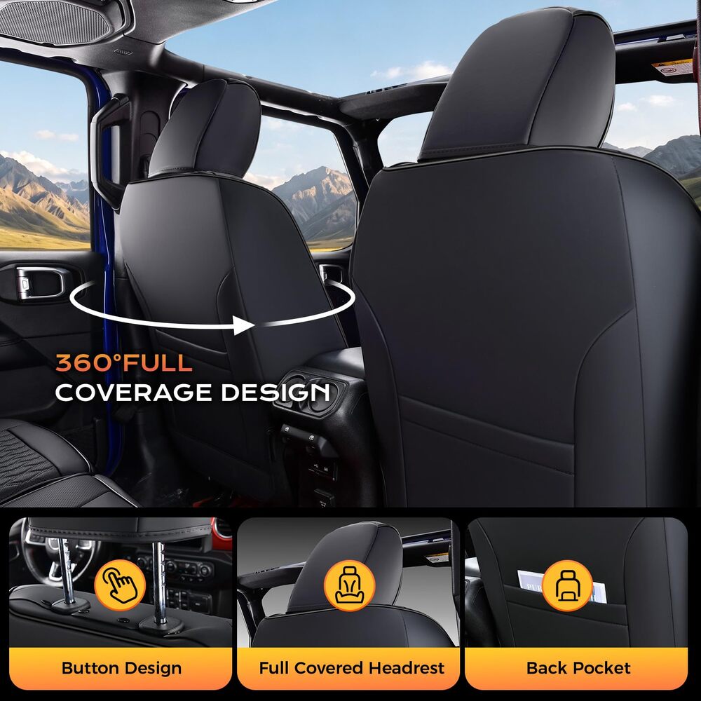 Jeep Wrangler 2018-2026 JL 4 Door Custom Full Coverage Fit Premium Faux Leather Car Seat Covers