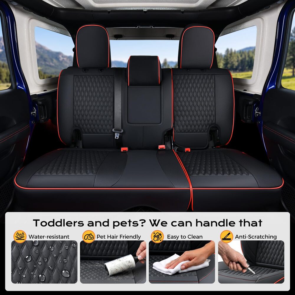 Jeep Wrangler 2018-2026 JL 4 Door Custom Full Coverage Fit Premium Faux Leather Car Seat Covers