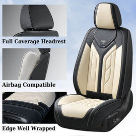 Coverado 2 Seats Front Leather Car Seat Covers Water Resistant Fashionable Auto Seat Protectors Universal Fit