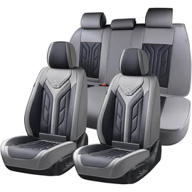 Coverado 5 Seats Full Set Car Seat Covers Front and Back Faux Leather Seat Protectors Universal Fit