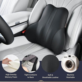50% OFF🔥🔥 Coverado Car Back Support Pillow Leather Lumbar Support for Car Office Chair Sofa with Detachable Memory Foam
