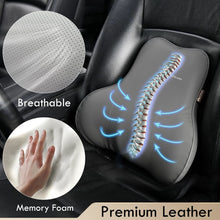 Load image into Gallery viewer, Coverado Leather Lumbar Support Pillow for Office Chair, Cars, Sofa with Detachable Memory Foam Back Support Pillow for Lower Back Pain