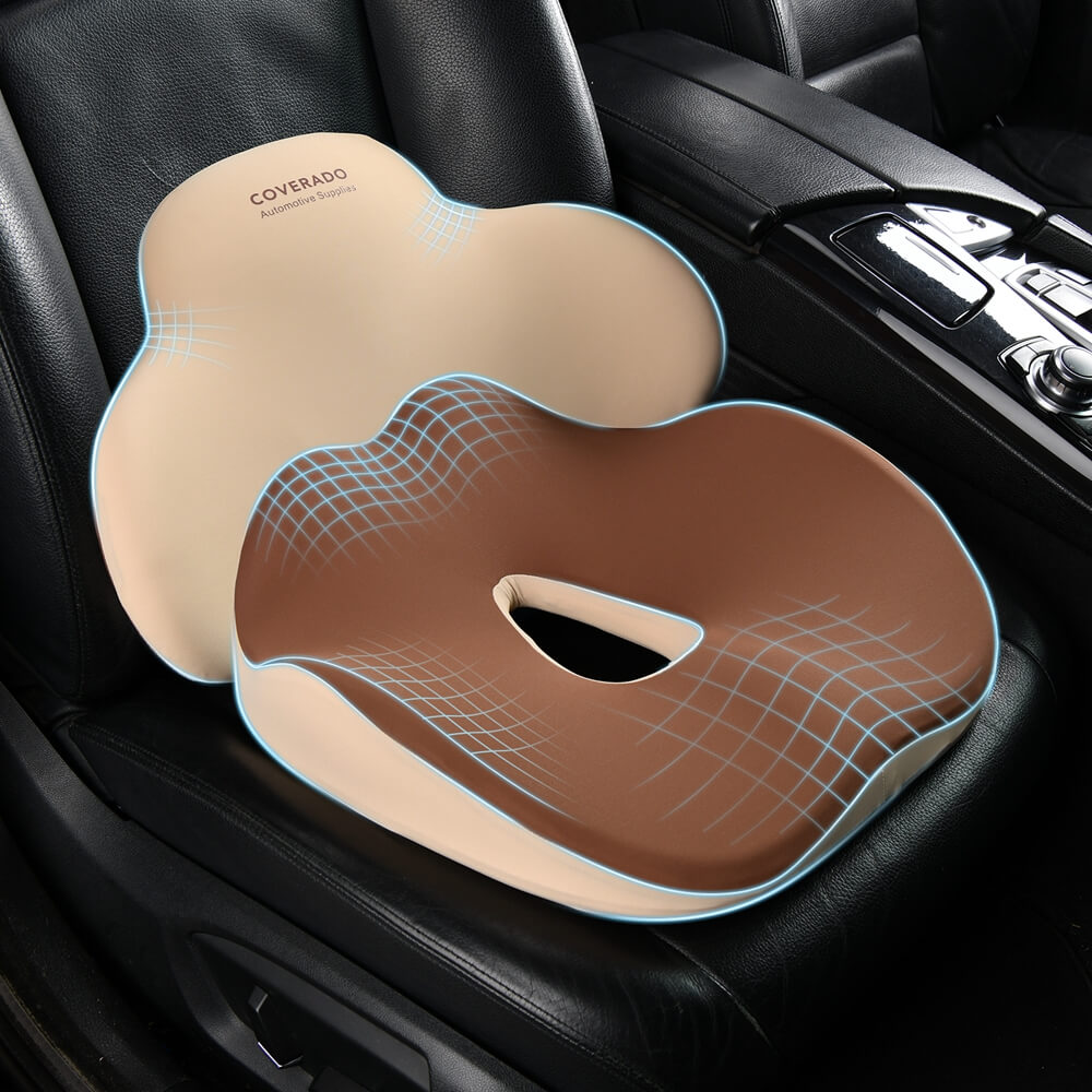 Coverado Foam Seat Cushion / Lumbar Support Pillow for Car, Office Chair, Sofa