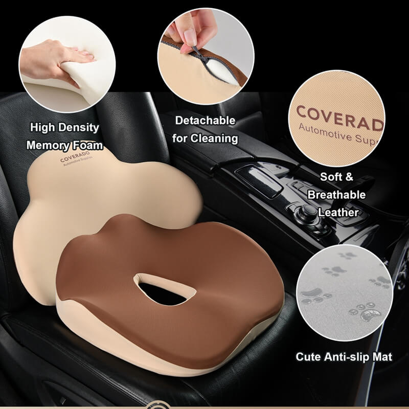 Coverado Foam Seat Cushion / Lumbar Support Pillow for Car, Office Chair, Sofa