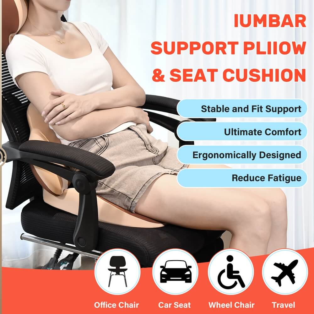 Coverado Foam Seat Cushion / Lumbar Support Pillow for Car, Office Chair, Sofa