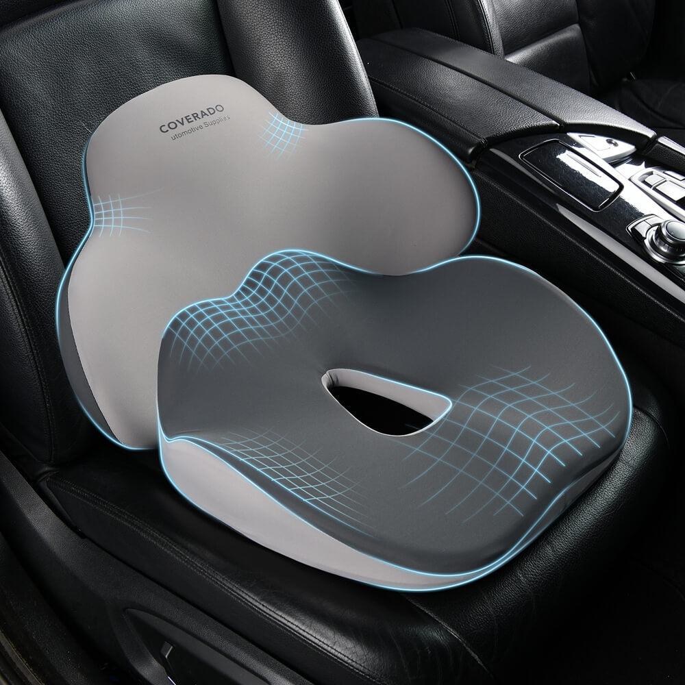 Coverado Foam Seat Cushion / Lumbar Support Pillow for Car, Office Chair, Sofa