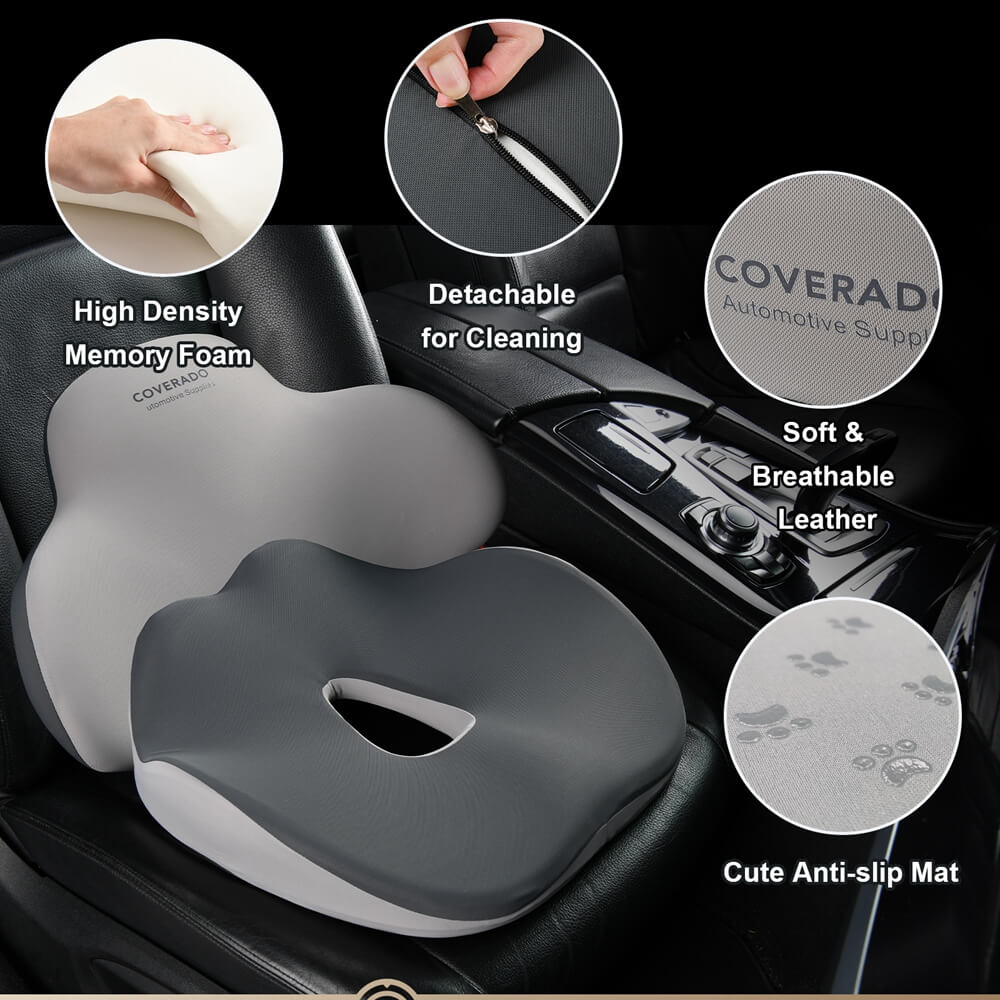 Coverado Foam Seat Cushion / Lumbar Support Pillow for Car, Office Chair, Sofa