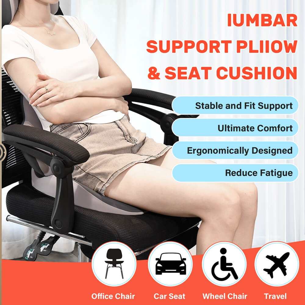 Coverado Foam Seat Cushion / Lumbar Support Pillow for Car, Office Chair, Sofa