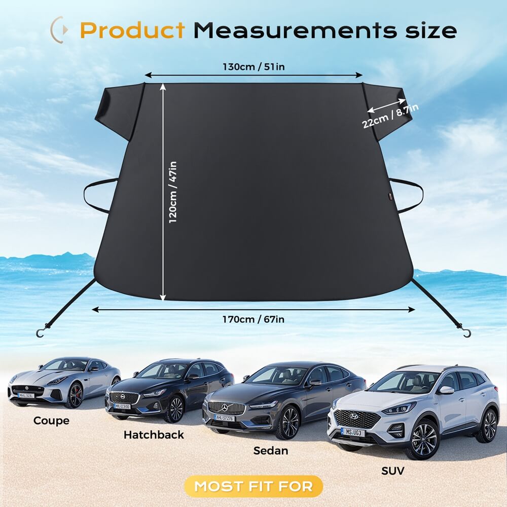 Coverado Car Sun Shade Windshield Cover 600D Oxford Fabric with 5 Layers Protection Heavy Duty Medium Size (67 x 47 inches)