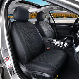 Coverado PVC Car Seat Covers Black Front and Back Faux Leather &Fabric Auto Seat Protector Universal Fit