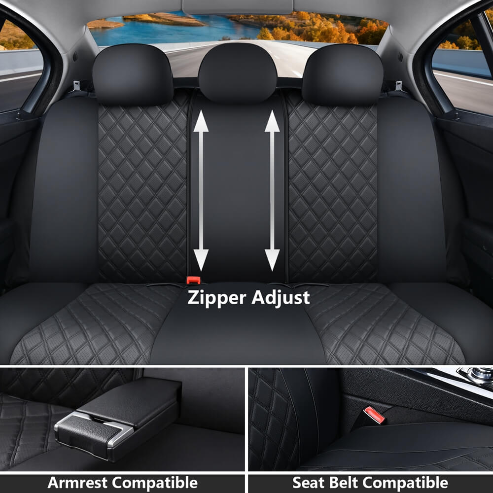 Coverado PVC Car Seat Covers Black Front and Back Faux Leather &Fabric Auto Seat Protector Universal Fit