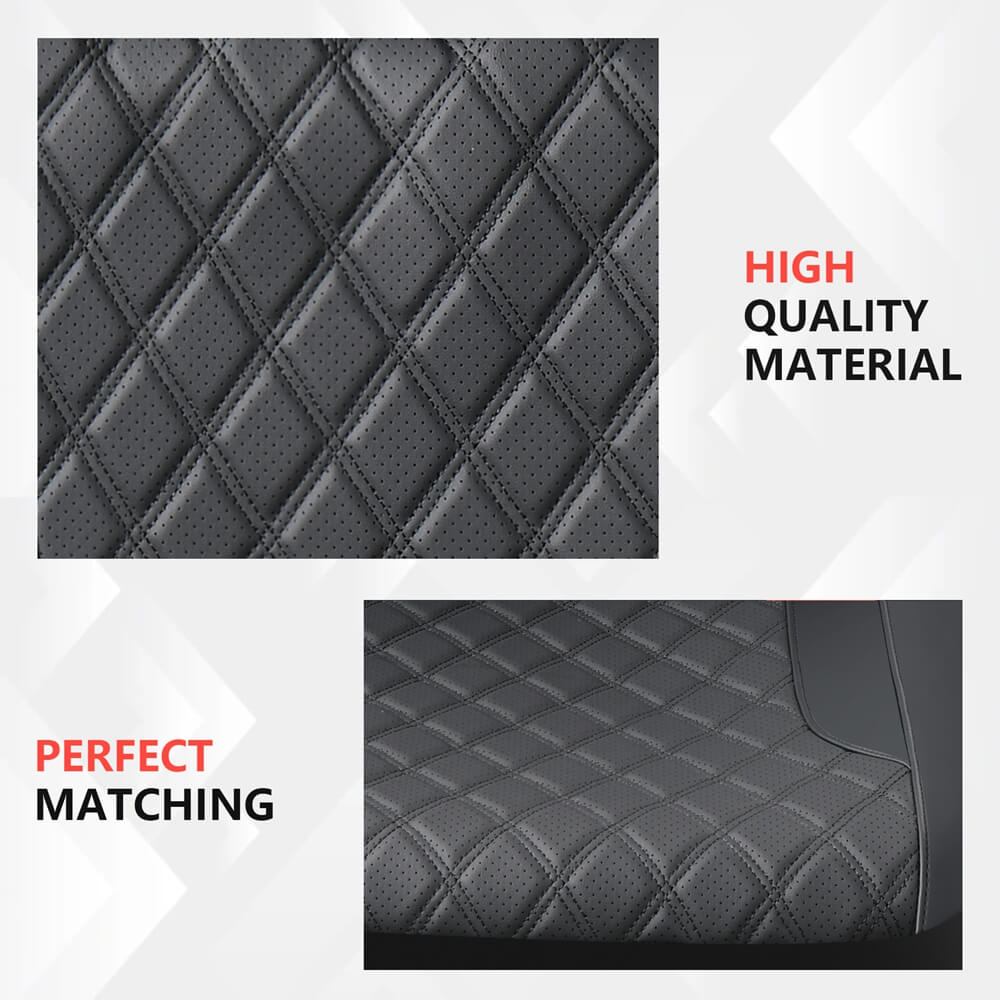 Coverado PVC Car Seat Covers Black Front and Back Faux Leather &Fabric Auto Seat Protector Universal Fit