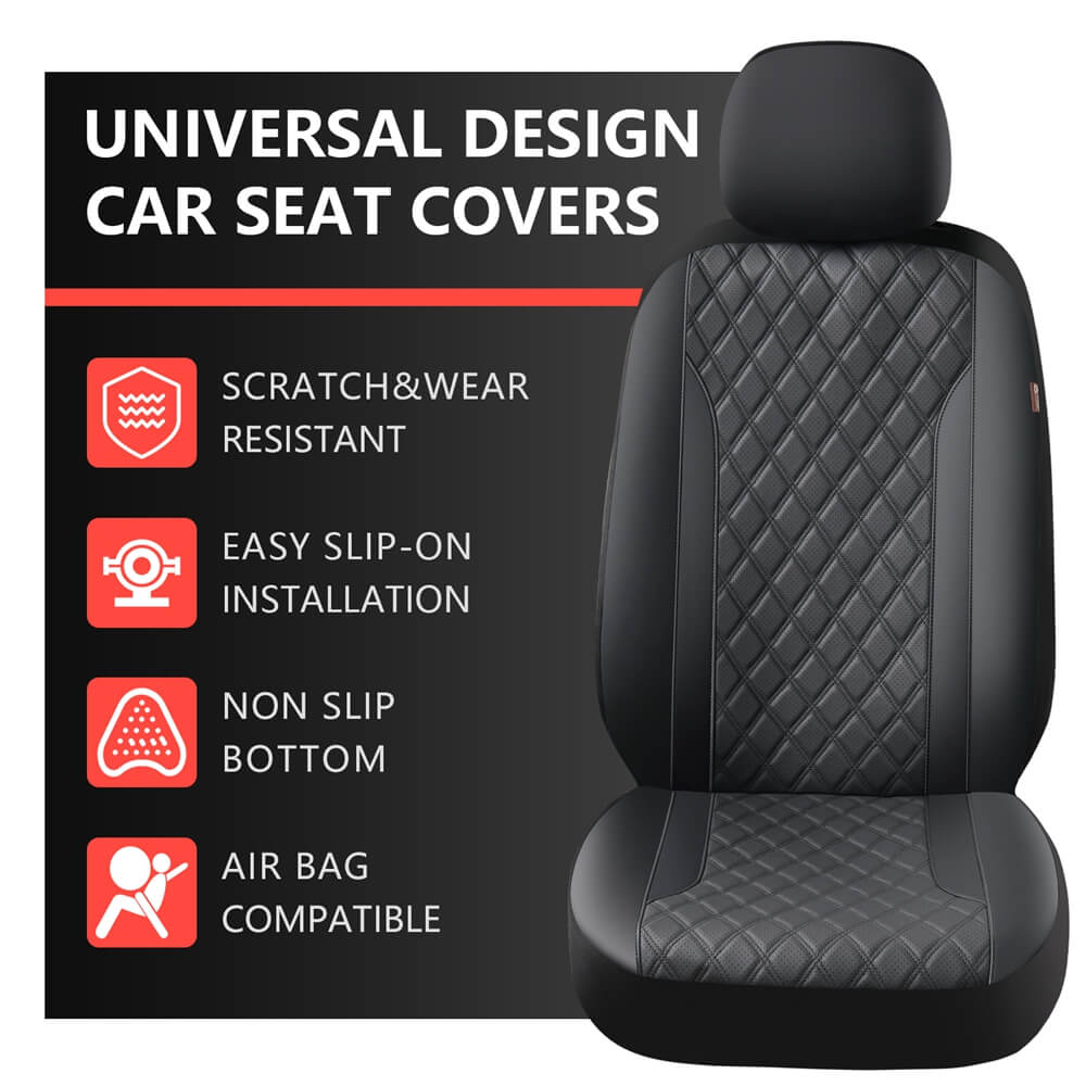 Coverado PVC Car Seat Covers Black Front and Back Faux Leather &Fabric Auto Seat Protector Universal Fit