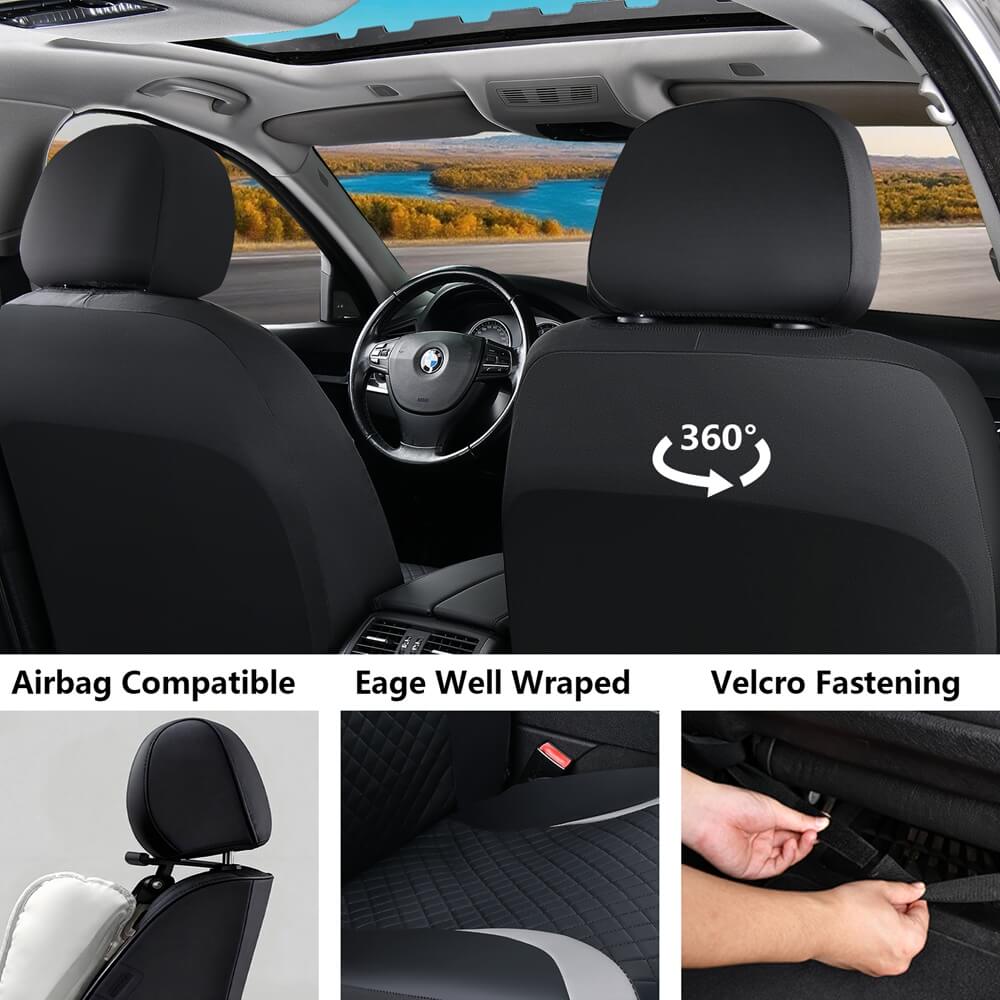 Coverado PVC Car Seat Covers Front and Back Faux Leather &Fabric Auto Seat Protector Universal Fit