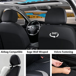 Coverado PVC Front Car Seat Covers Set Black Faux Leather &Fabric Auto Seat Protector Universal Fit