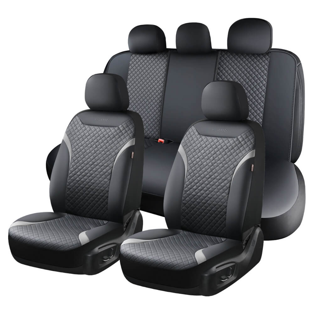 Coverado PVC Car Seat Covers Front and Back Faux Leather &Fabric Auto Seat Protector Universal Fit