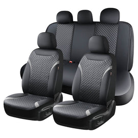 Coverado PVC Car Seat Covers Front and Back Faux Leather &Fabric Auto Seat Protector Universal Fit