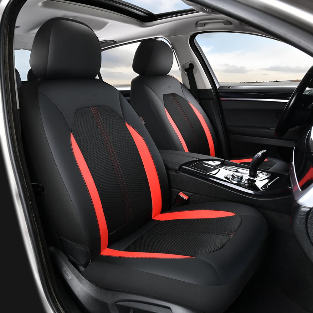 Coverado Car Seat Covers Front and Back PU Leather&Fabric Auto Seat Protector Universal Fit