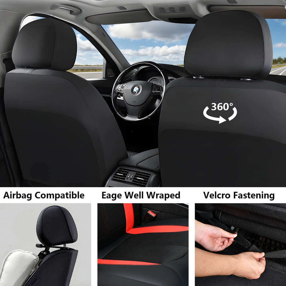Coverado Car Seat Covers Front and Back PU Leather&Fabric Auto Seat Protector Universal Fit