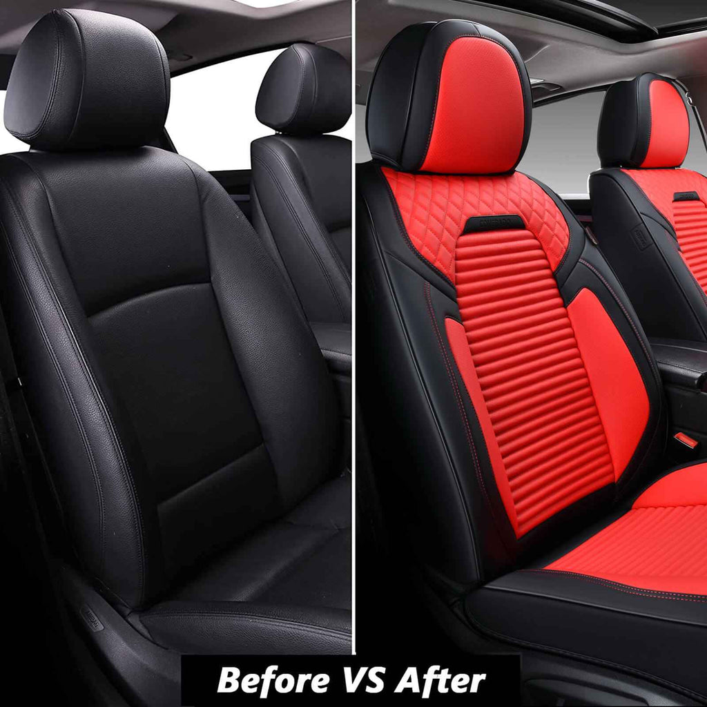 Coverado Full Set Premium Leather Seat Covers 5 Seats Front and Back Car Seat Protectors Universal Fit