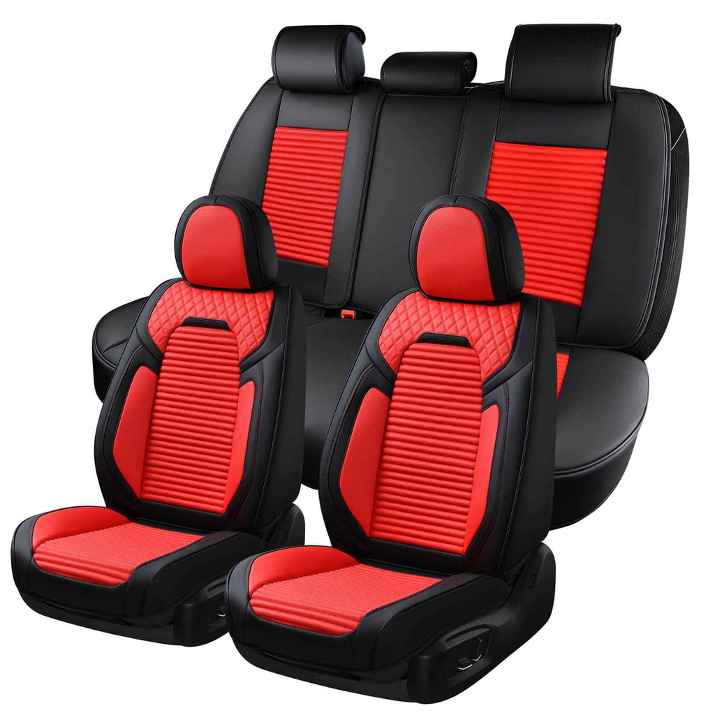 Coverado 13 Pieces Front and Rear Seat Covers Premium Leather Full Set Car Seat Protectors Universal Fit