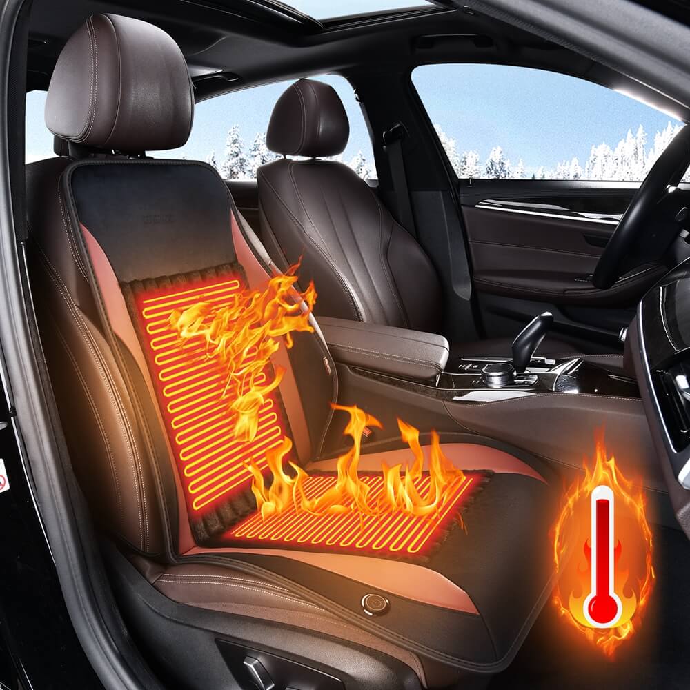 Coverado Car Seat Heater 3-Level Fasting Heated Seat with Faux Leather & Fabric Material Warm Seat Universal Fit for Winter