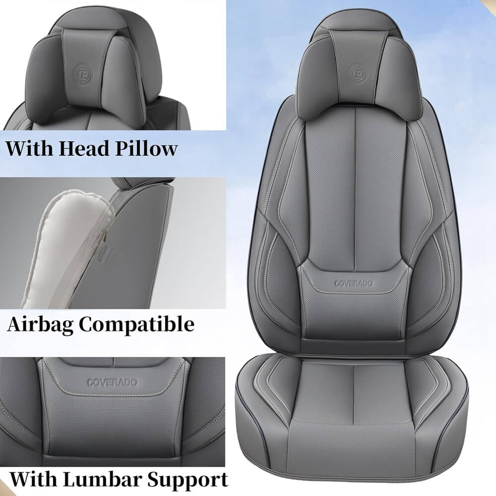 [Pre-sale] Coverado Full Set with Head Pillow Front and Back Seat Cover Set Faux Leather Waterproof Universal Fit