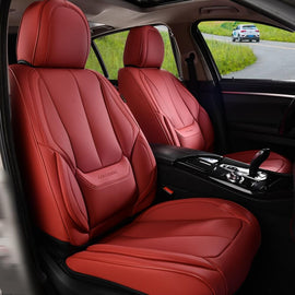 Coverado Front and Back Car Seat Covers Set Premium Faux Leather Water Resistant Lumbar Support Driver Passenger Rear Auto Seat Protectors Universal Fit