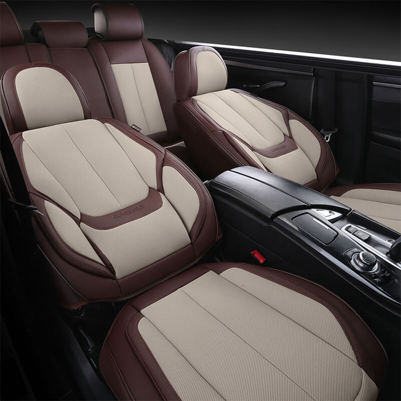 Coverado Leather&Fabric Front and Back Seat Covers 5 Seats for Cars Breathable Auto Seat Protectors Universal Fit