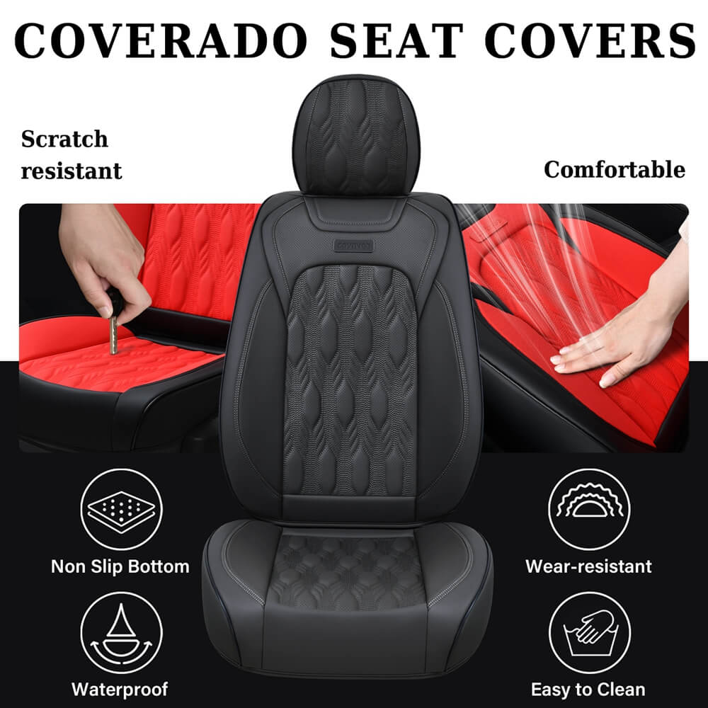 Coverado 5 Seats Full Set Seat Covers for Cars Front and Back Seats Premium Faux Leather Washable Universal Fit