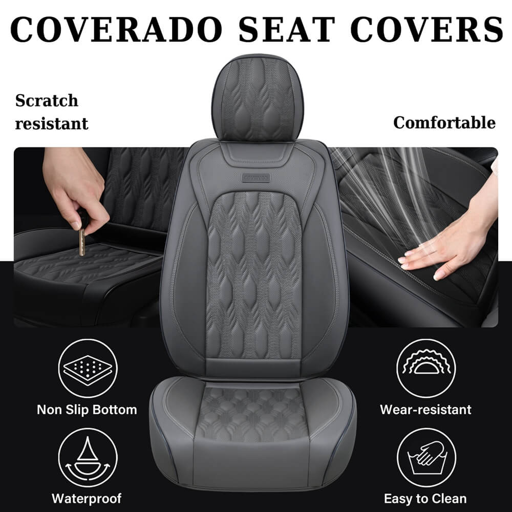 Coverado Auto Seat Covers 5 Seats Full Set for Cars Faux Leather Front and Back Seats Washable Universal Fit