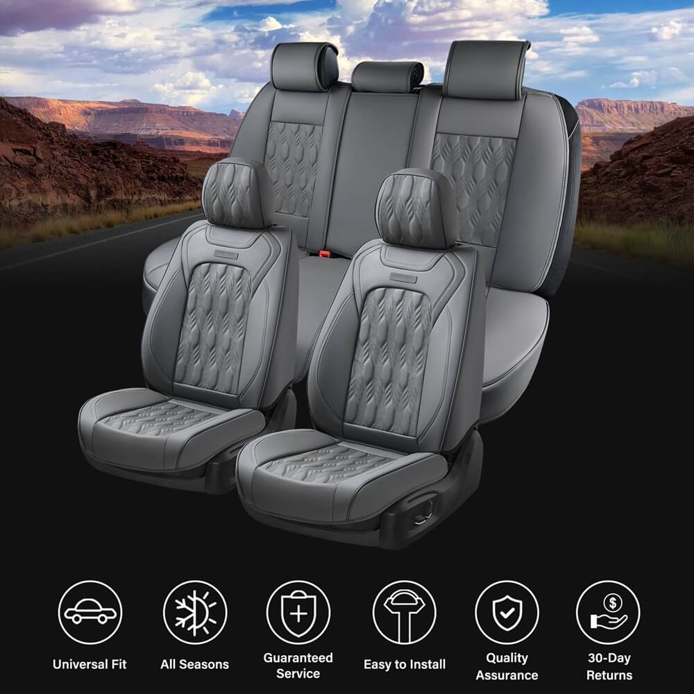 Coverado Auto Seat Covers 5 Seats Full Set for Cars Faux Leather Front and Back Seats Washable Universal Fit