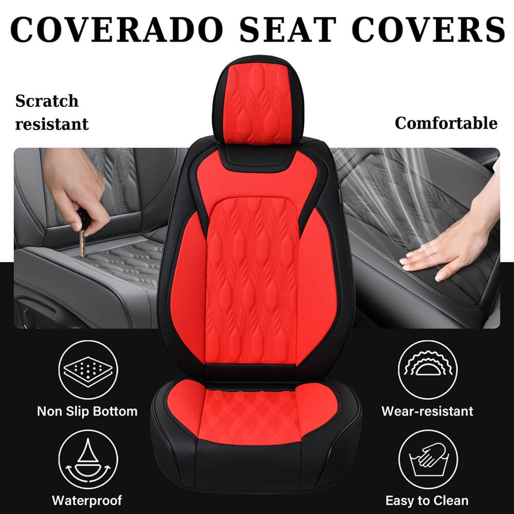 Coverado 5 Seats Full Set Seat Covers for Cars Front and Back Seats Premium Faux Leather Washable Universal Fit